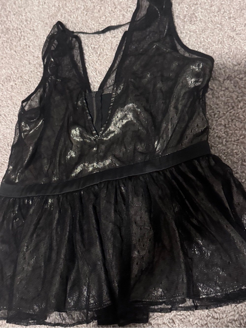 Express Black Shimmer Mesh Peplum Tank Top